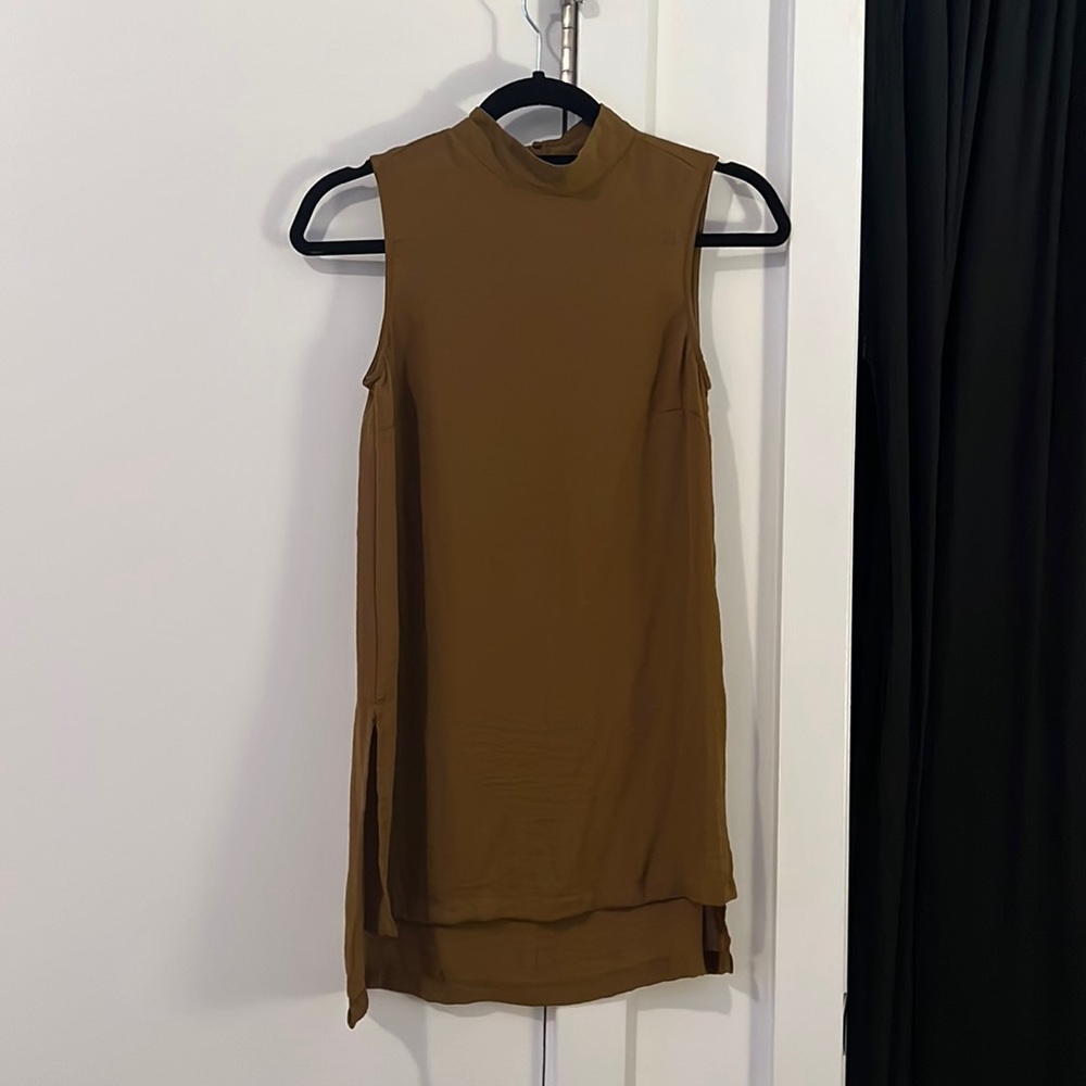 H&M Conscious Brown Sheer Polyester High Neck Sleeveless Top — Size: 2